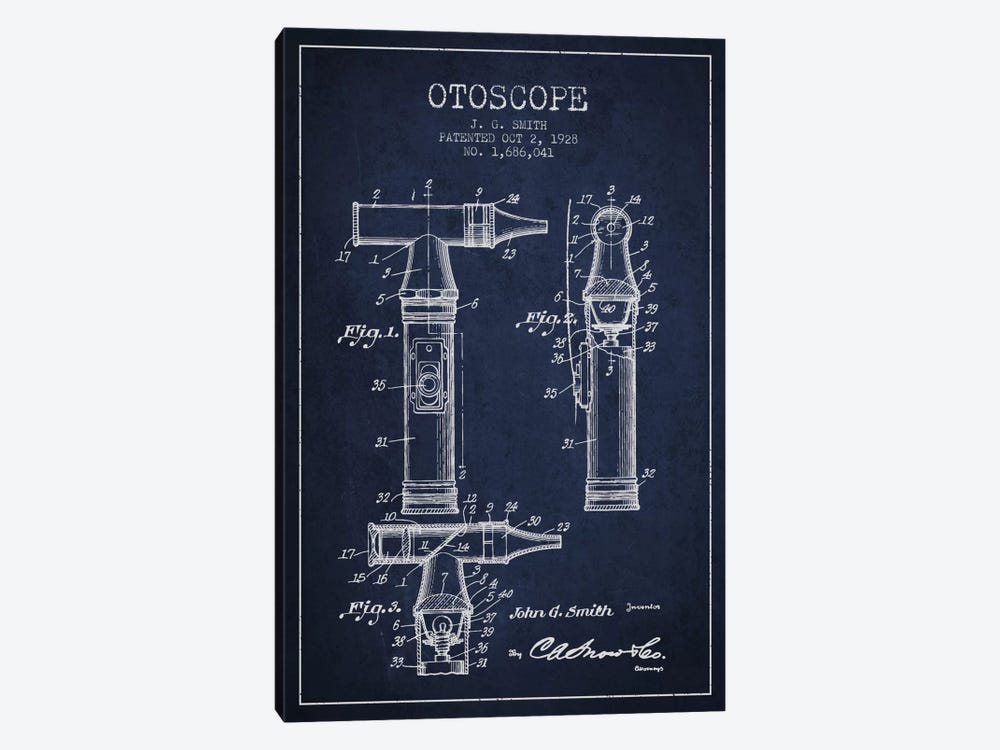 Otoscope 3 Navy Blue Patent Blueprint by Aged Pixel 1-piece Canvas Wall Art