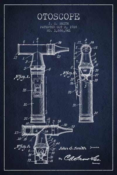 Medical & Dental Blueprints: Otoscope 3 Navy Blue Patent Blueprint by Aged Pixel