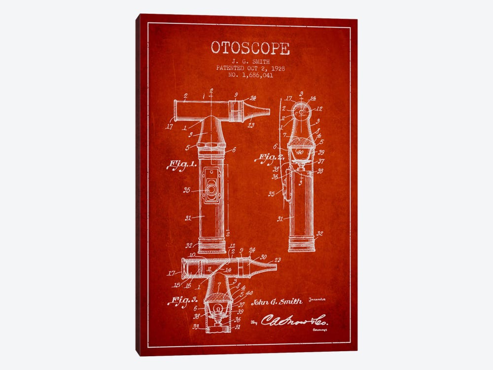 Otoscope 3 Red Patent Blueprint by Aged Pixel 1-piece Canvas Art Print