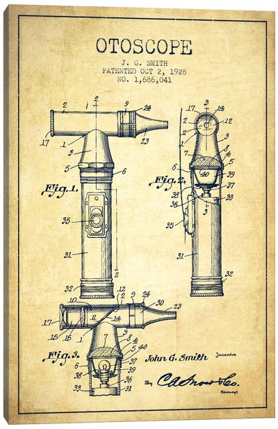Otoscope 3 Vintage Patent Blueprint Canvas Art Print - Aged Pixel: Medical & Dental