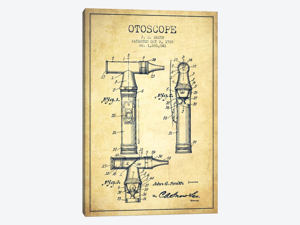 Otoscope 3 Vintage Patent Blueprint by Aged Pixel 1-piece Canvas Artwork