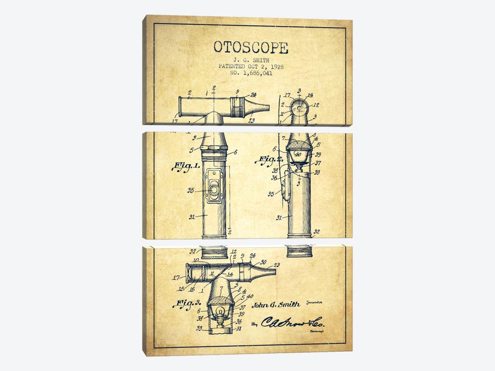 Otoscope 3 Vintage Patent Blueprint by Aged Pixel 3-piece Canvas Art