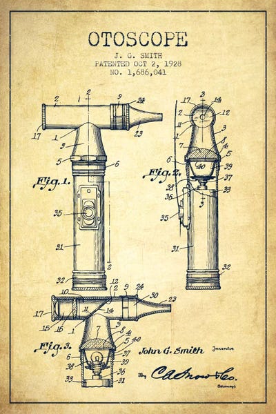 Medical & Dental Blueprints: Otoscope 3 Vintage Patent Blueprint by Aged Pixel
