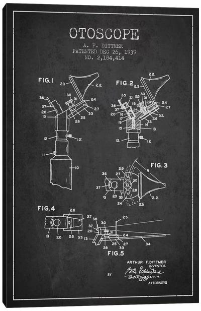Otoscope 4 Charcoal Patent Blueprint Canvas Art Print - Medical & Dental Blueprints