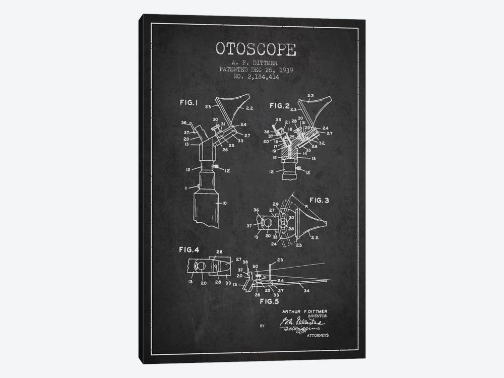 Otoscope 4 Charcoal Patent Blueprint by Aged Pixel 1-piece Canvas Art