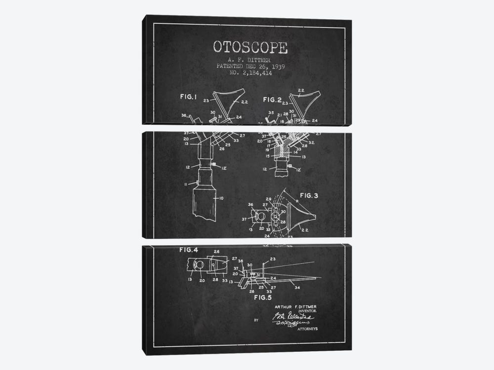 Otoscope 4 Charcoal Patent Blueprint by Aged Pixel 3-piece Canvas Wall Art