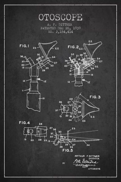 Medical & Dental Blueprints: Otoscope 4 Charcoal Patent Blueprint by Aged Pixel