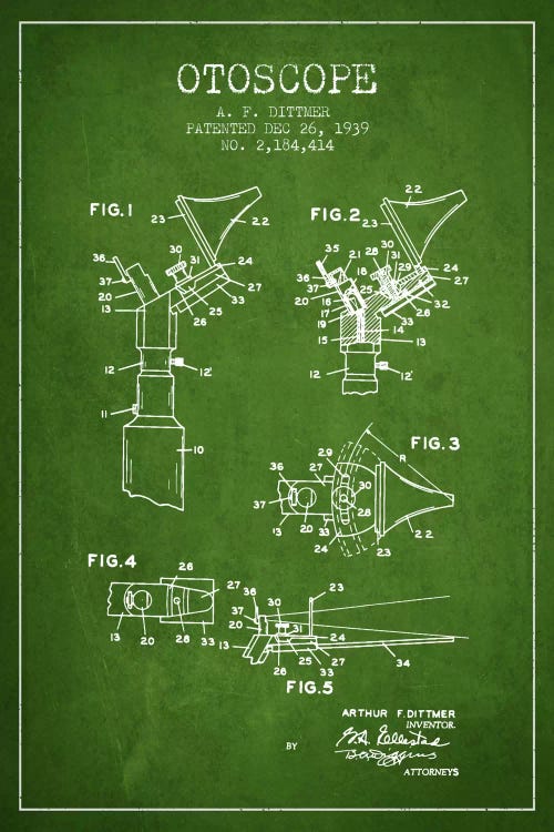 Otoscope 4 Green Patent Blueprint by Aged Pixel wall art