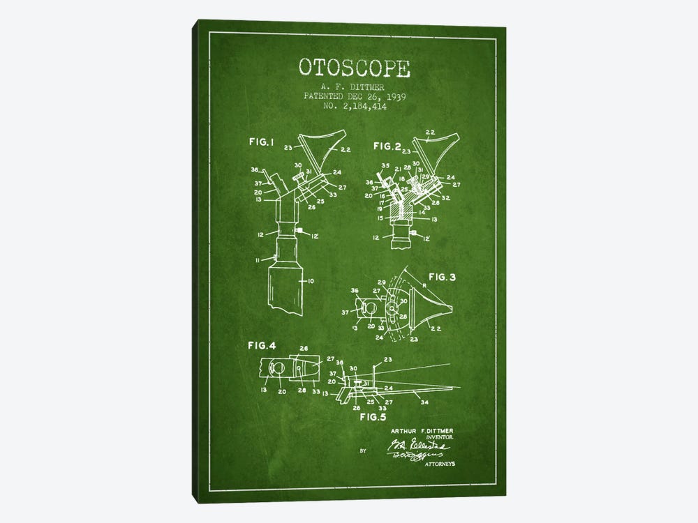 Otoscope 4 Green Patent Blueprint by Aged Pixel 1-piece Art Print