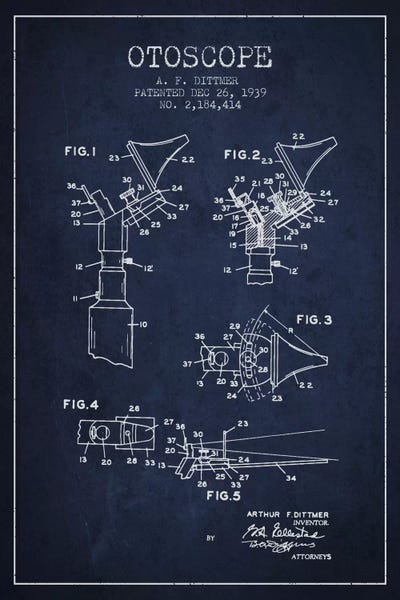 Otoscope 4 Navy Blue Patent Blueprint by Aged Pixel canvas print