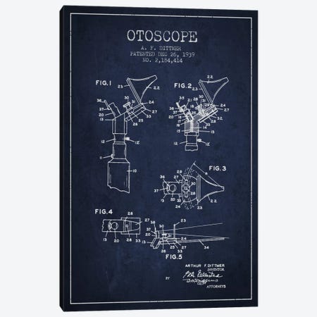 Otoscope 4 Navy Blue Patent Blueprint Canvas Print #ADP1962} by Aged Pixel Art Print