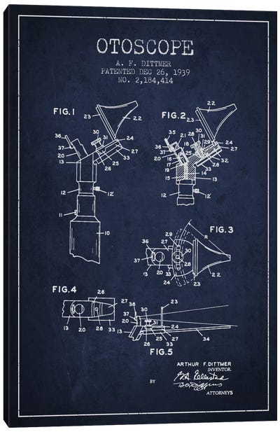 Otoscope 4 Navy Blue Patent Blueprint Canvas Art Print - Medical & Dental Blueprints