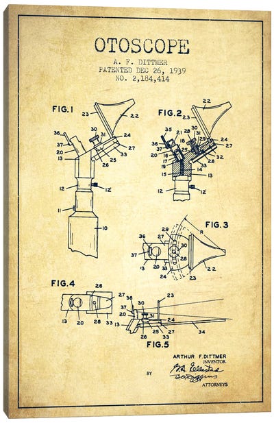 Otoscope 4 Vintage Patent Blueprint Canvas Art Print - Aged Pixel: Medical & Dental