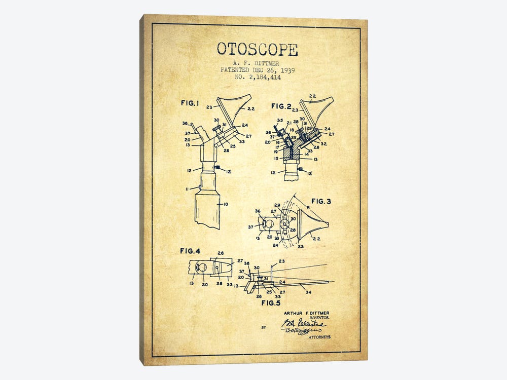 Otoscope 4 Vintage Patent Blueprint by Aged Pixel 1-piece Canvas Wall Art