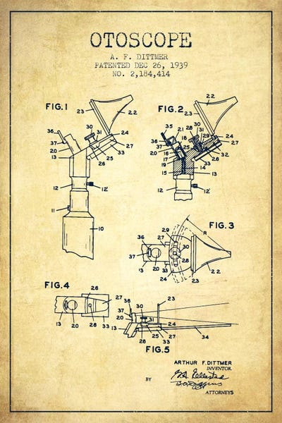 Otoscope 4 Vintage Patent Blueprint