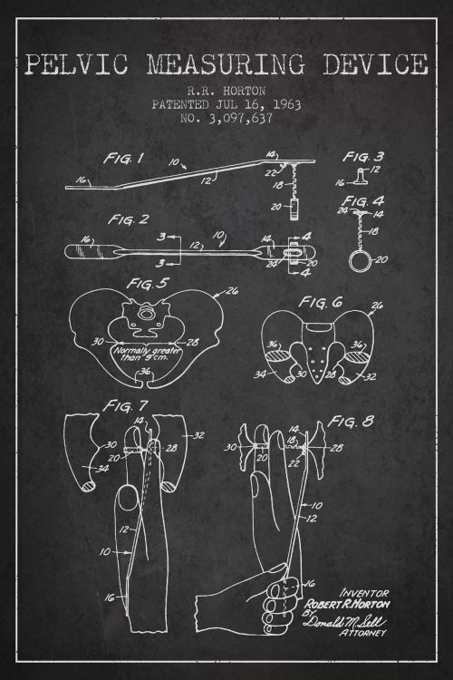 Pelvic Measuring Charcoal Patent Blueprint by Aged Pixel wall art