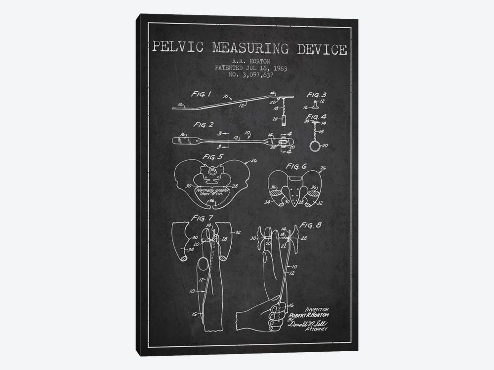 Pelvic Measuring Charcoal Patent Blueprint by Aged Pixel 1-piece Canvas Print