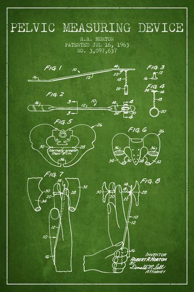 Medical & Dental Blueprints: Pelvic Measuring Green Patent Blueprint by Aged Pixel