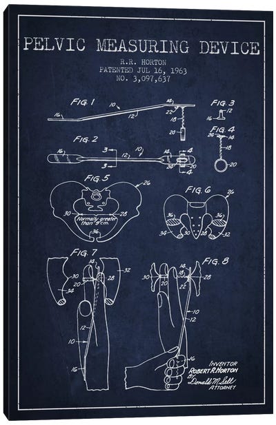 Pelvic Measuring Navy Blue Patent Blueprint Canvas Art Print - Medical & Dental Blueprints