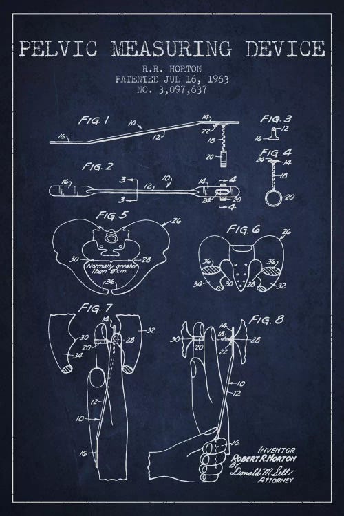 Pelvic Measuring Navy Blue Patent Blueprint by Aged Pixel wall art