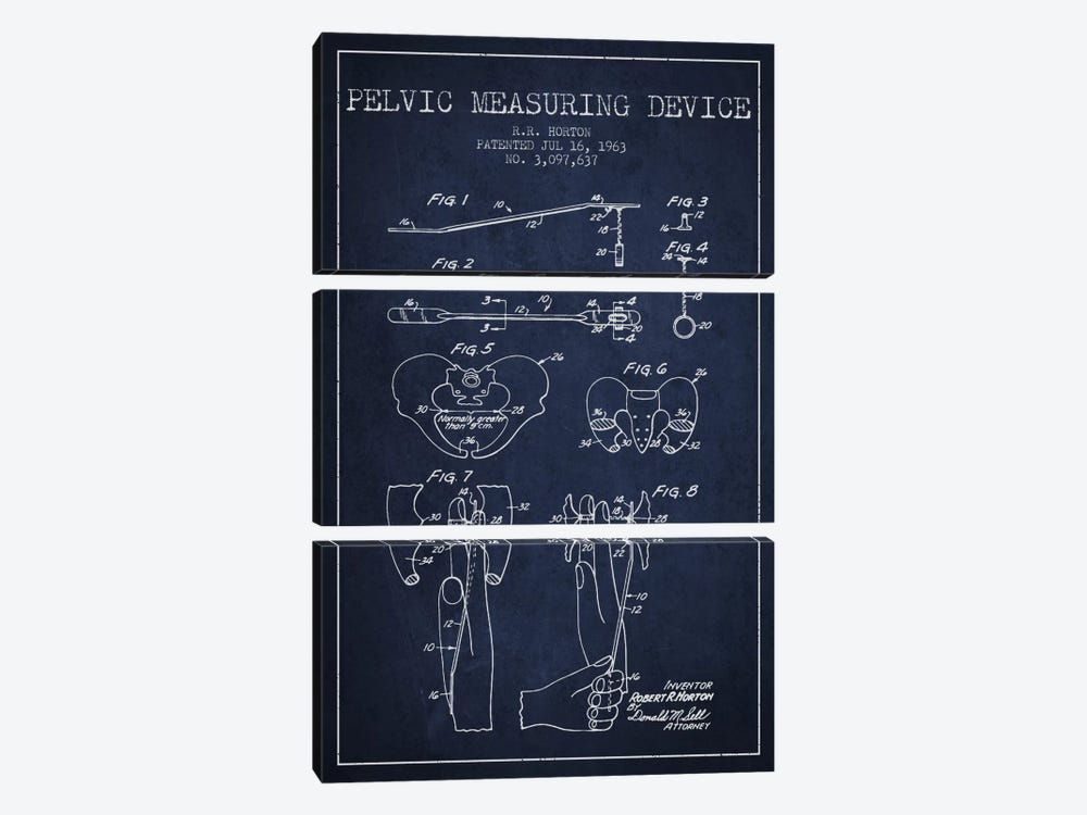 Pelvic Measuring Navy Blue Patent Blueprint by Aged Pixel 3-piece Canvas Art Print