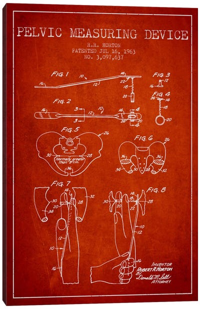 Pelvic Measuring Red Patent Blueprint Canvas Art Print - Aged Pixel: Medical & Dental