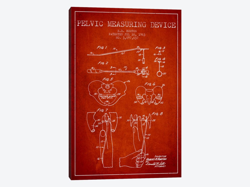 Pelvic Measuring Red Patent Blueprint by Aged Pixel 1-piece Canvas Art
