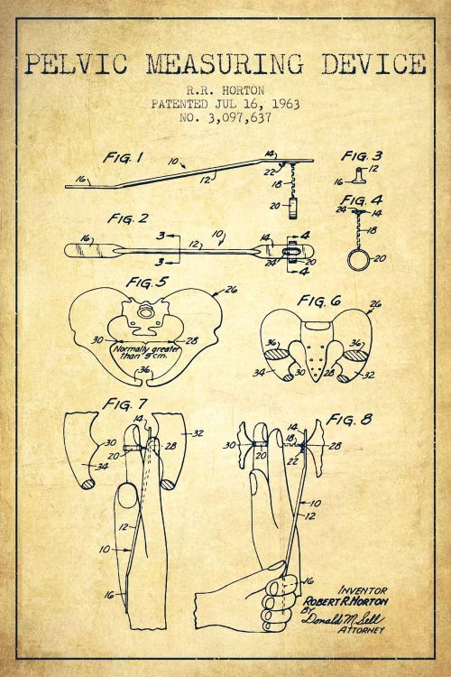 Pelvic Measuring Vintage Patent Blueprint by Aged Pixel wall art