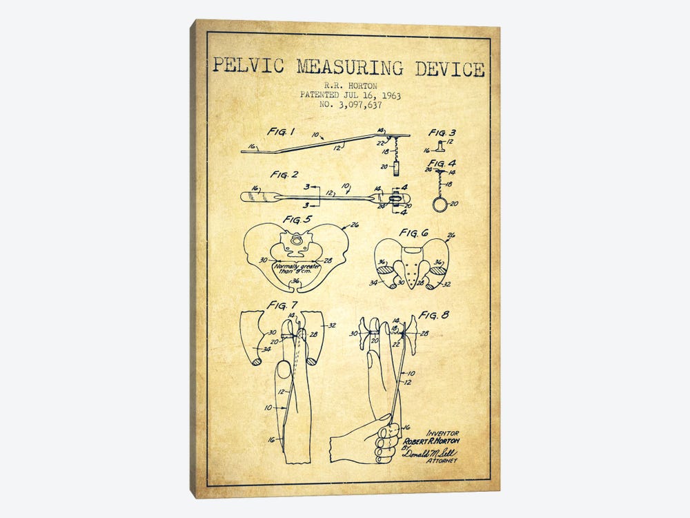 Pelvic Measuring Vintage Patent Blueprint by Aged Pixel 1-piece Canvas Art Print