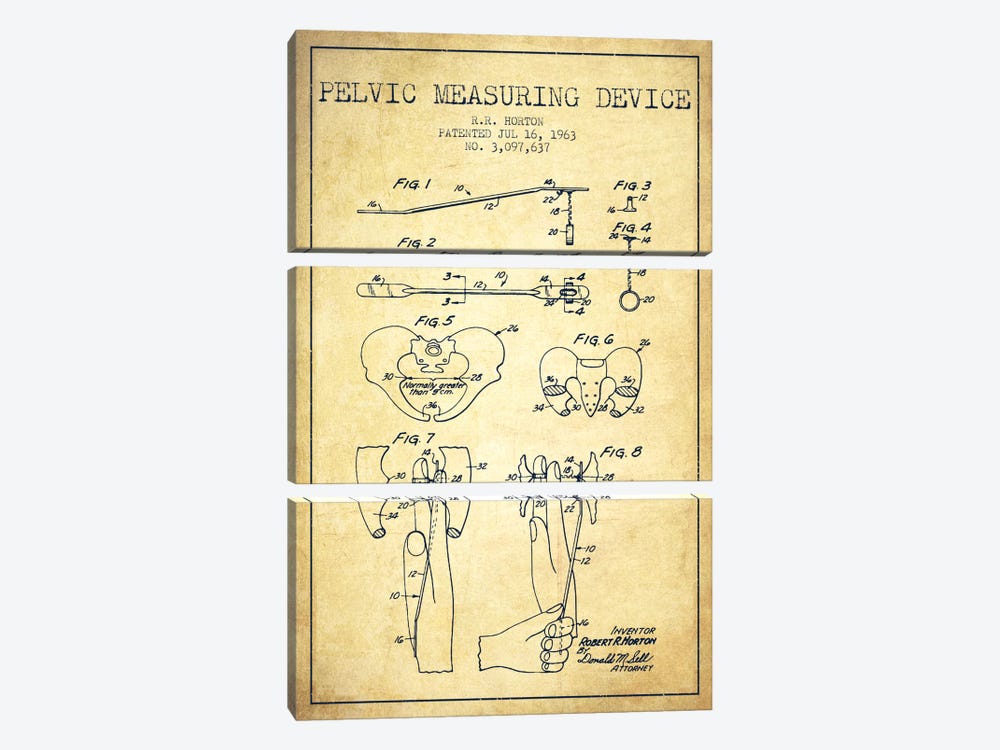Pelvic Measuring Vintage Patent Blueprint by Aged Pixel 3-piece Canvas Print