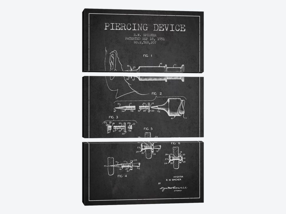 Piercing Device Charcoal Patent Blueprint by Aged Pixel 3-piece Art Print