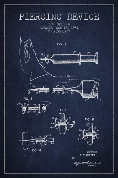 Beauty & Personal Care Blueprints: Piercing Device Navy Blue Patent Blueprint by Aged Pixel