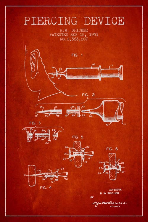Piercing Device Red Patent Blueprint