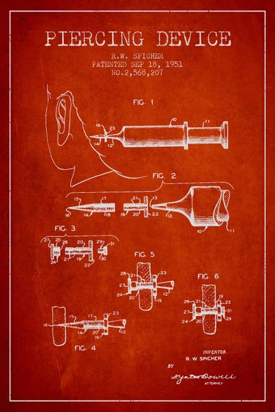 Beauty & Personal Care Blueprints: Piercing Device Red Patent Blueprint by Aged Pixel