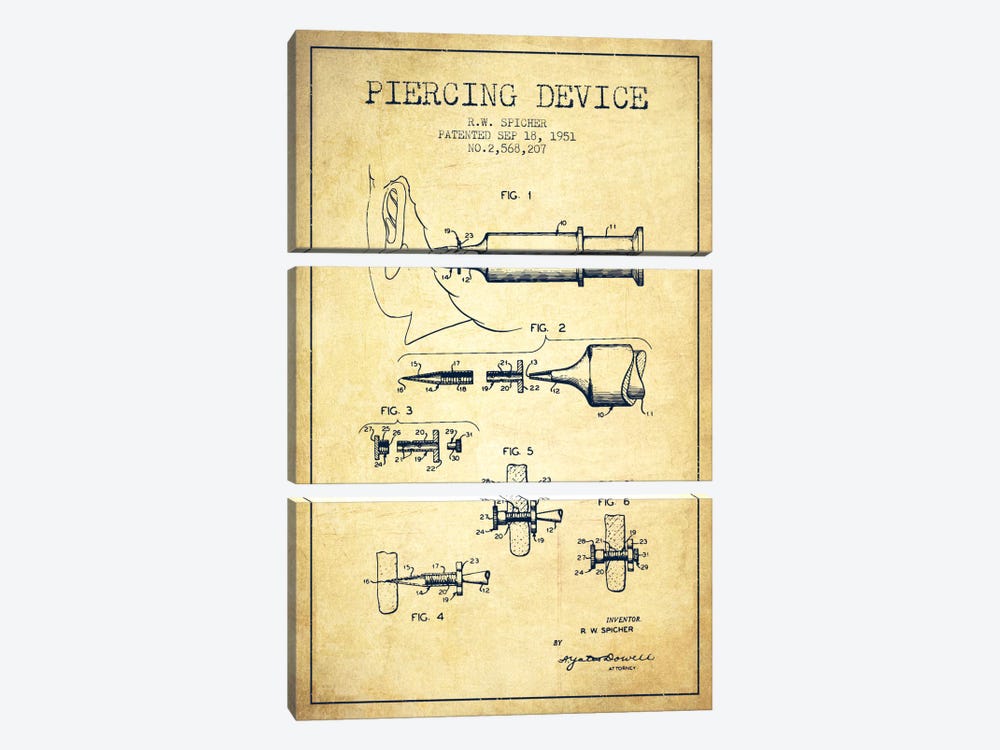 Piercing Device Vintage Patent Blueprint by Aged Pixel 3-piece Art Print