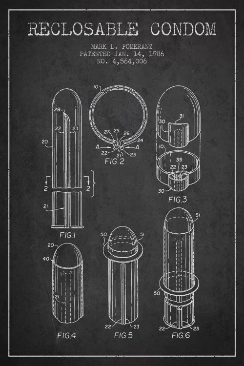 Reclosable Condom Charcoal Patent Blueprint