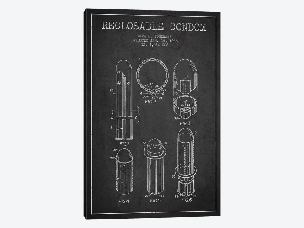 Reclosable Condom Charcoal Patent Blueprint by Aged Pixel 1-piece Canvas Wall Art