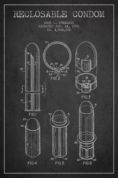Beauty & Personal Care Blueprints: Reclosable Condom Charcoal Patent Blueprint by Aged Pixel