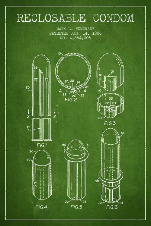 Reclosable Condom Green Patent Blueprint by Aged Pixel wall art