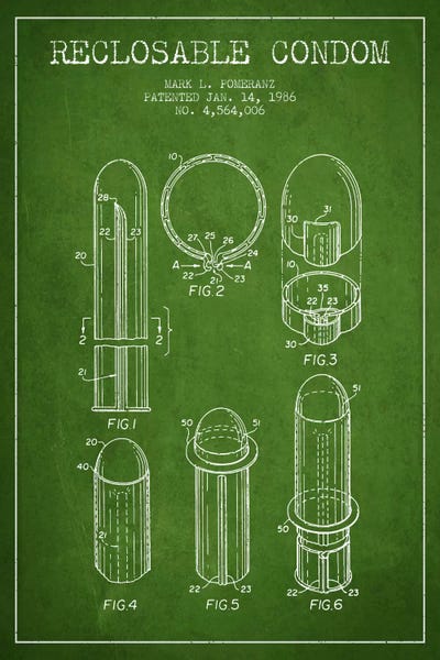 Beauty & Personal Care Blueprints: Reclosable Condom Green Patent Blueprint by Aged Pixel