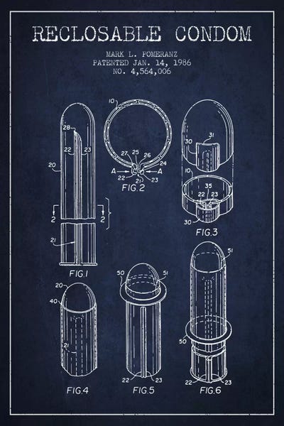 Medical & Dental Blueprints: Reclosable Condom Navy Blue Patent Blueprint by Aged Pixel