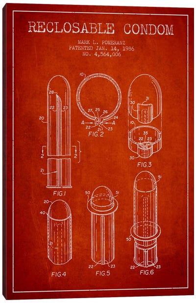 Reclosable Condom Red Patent Blueprint Canvas Art Print - Medical & Dental Blueprints