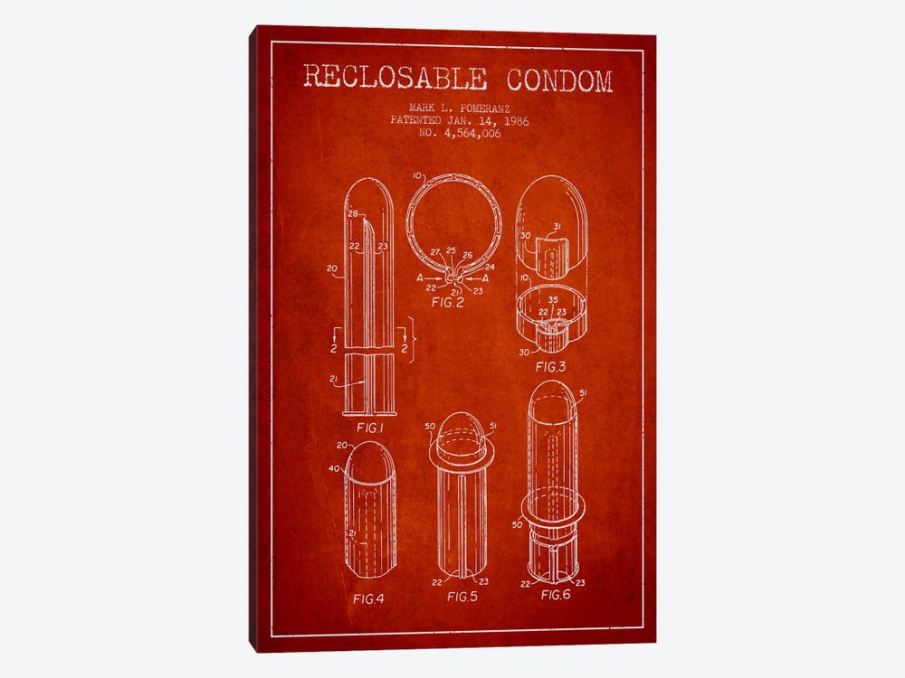 Reclosable Condom Red Patent Blueprint by Aged Pixel 1-piece Canvas Art Print