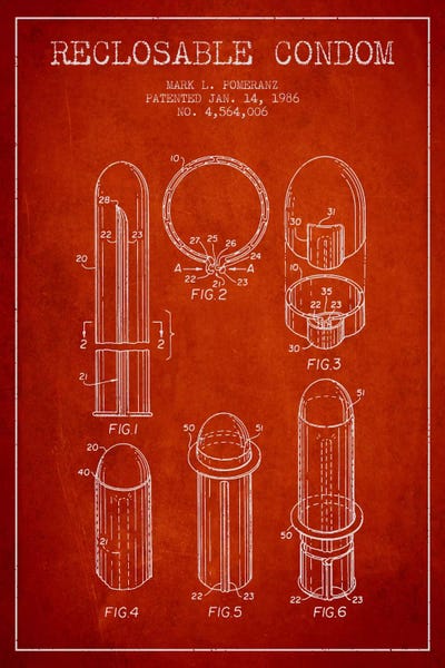 Beauty & Personal Care Blueprints: Reclosable Condom Red Patent Blueprint by Aged Pixel