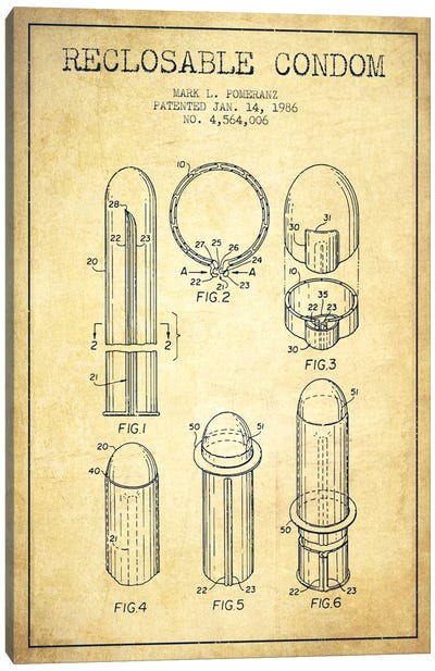 Reclosable Condom Vintage Patent Blueprint Canvas Art Print - Aged Pixel: Beauty & Personal Care