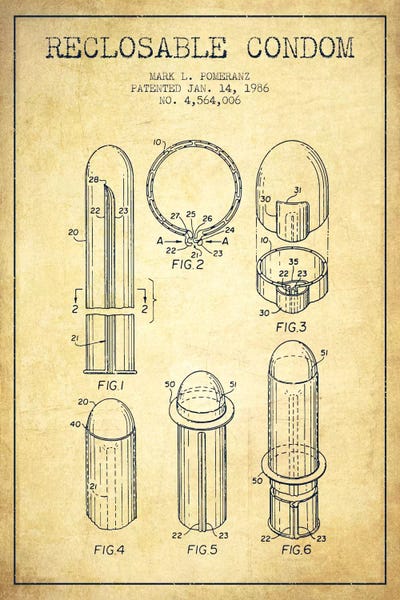 Reclosable Condom Vintage Patent Blueprint