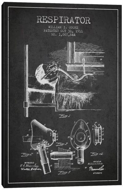 Respirator Charcoal Patent Blueprint Canvas Art Print - Aged Pixel: Medical & Dental