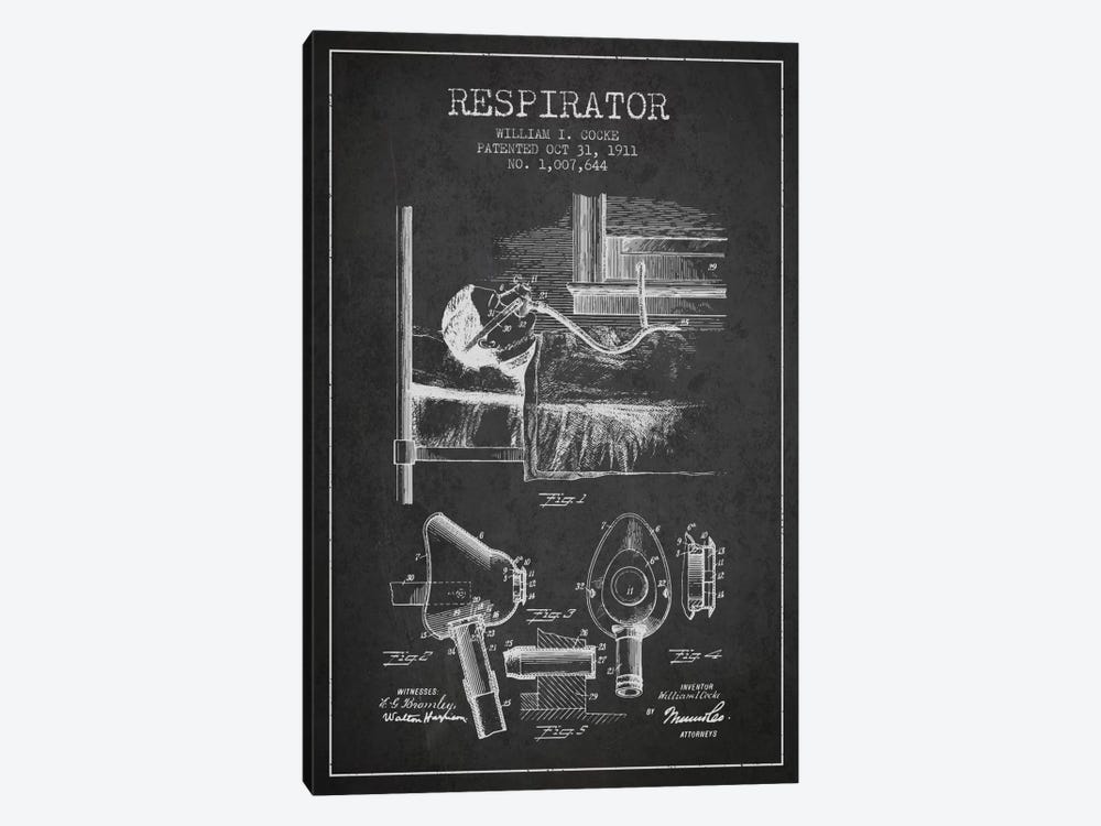 Respirator Charcoal Patent Blueprint by Aged Pixel 1-piece Canvas Artwork