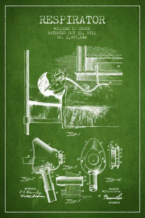 Respirator Green Patent Blueprint by Aged Pixel wall art