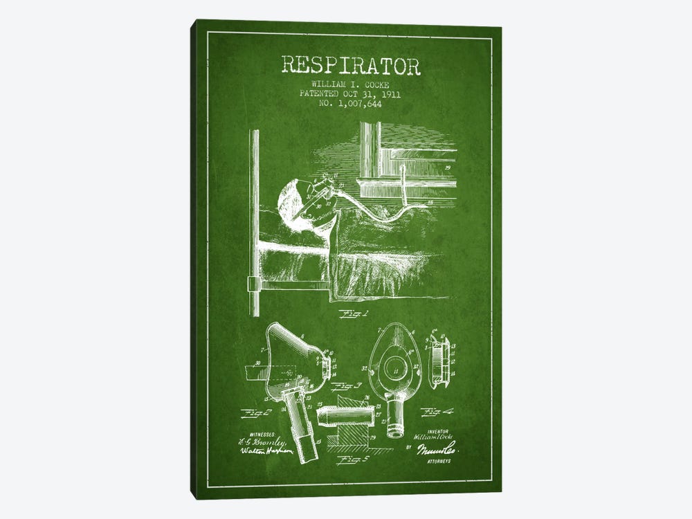 Respirator Green Patent Blueprint by Aged Pixel 1-piece Art Print